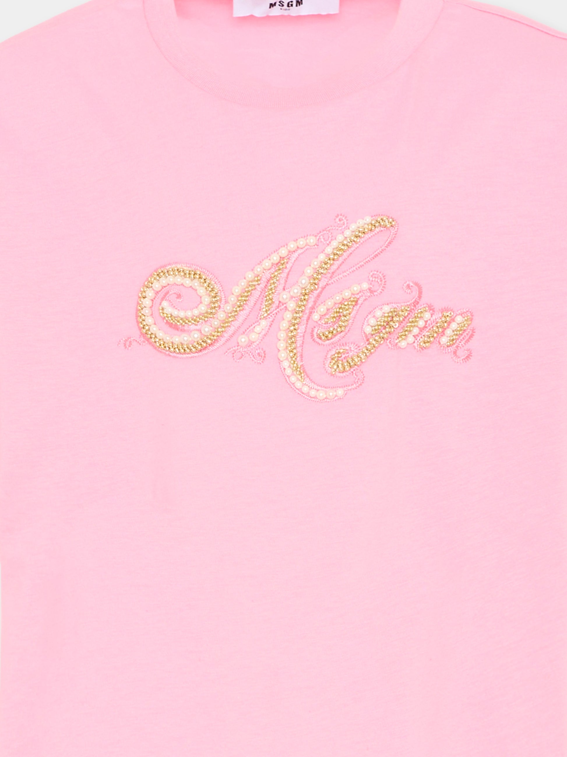 T-Shirt rosa per bambina con logo,Msgm Kids,F5MSJGTH153 MS038