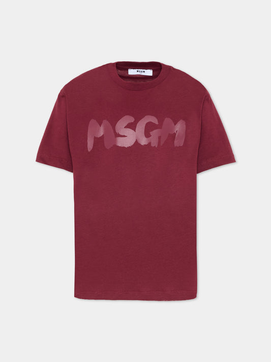 T-Shirt bordeaux per bambini con logo,Msgm Kids,F5MSJUTH011 MS034