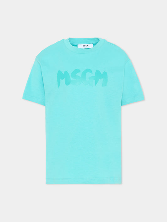 T-Shirt azzurra per bambini con logo,Msgm Kids,F5MSJUTH011 MS037