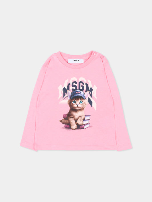 T-Shirt rosa con gattino per neonata,Msgm Kids,F5MSNGTH285 MS038