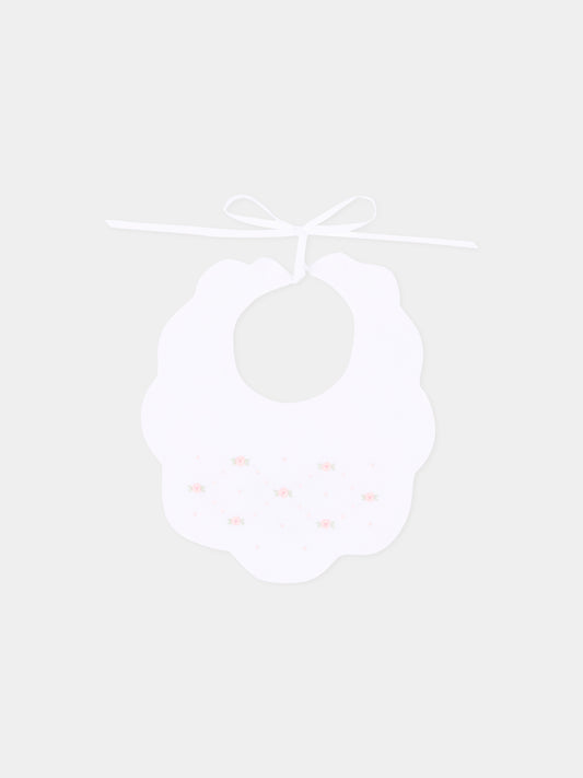 Bavaglino bianco per neonata ricamato,Mariella Ferrari,BAH8 ROSA