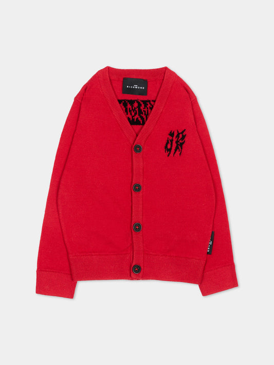 Cardigan rosso per neonato con logo,Richmond,RIA26036CD RED/BLACK RED