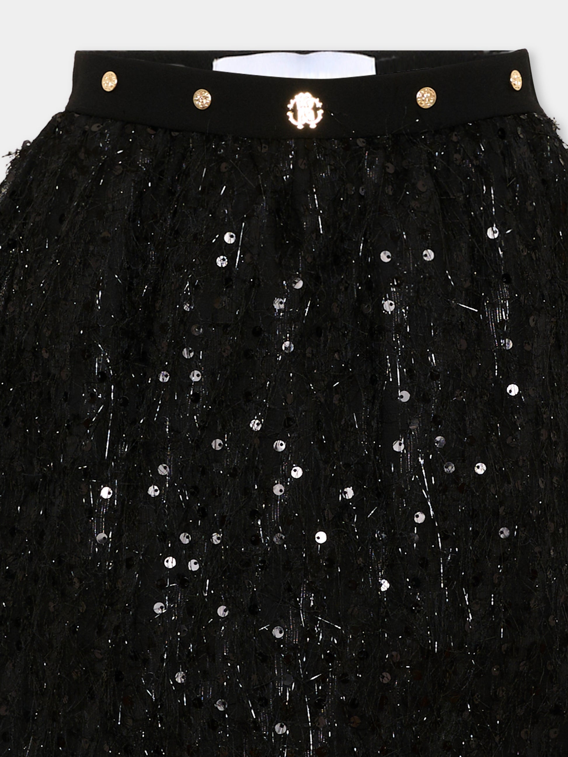 Gonna nera per bambina con paillettes,Roberto Cavalli Kids,CGA26108GO BLACK