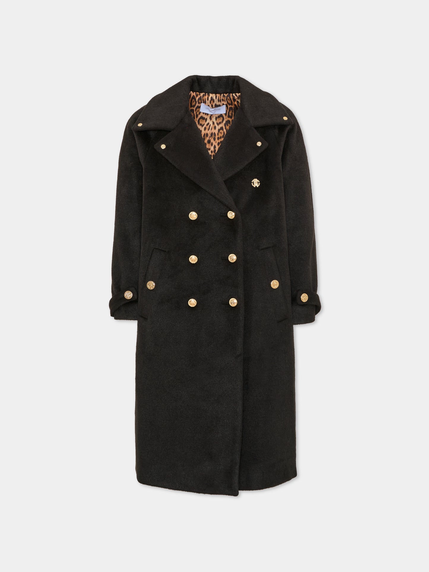 Cappotto nero per bambina doppiopetto,Roberto Cavalli Kids,CGA26141CP BLACK/G.N.