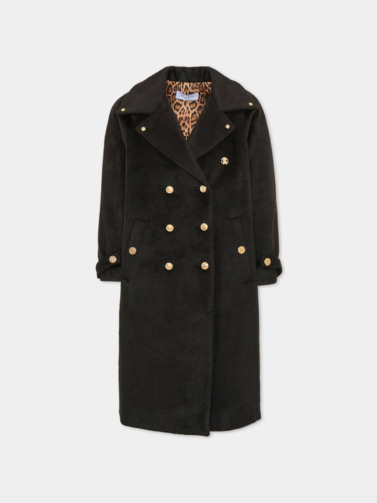Cappotto nero per bambina doppiopetto,Roberto Cavalli Kids,CGA26141CP BLACK/G.N.