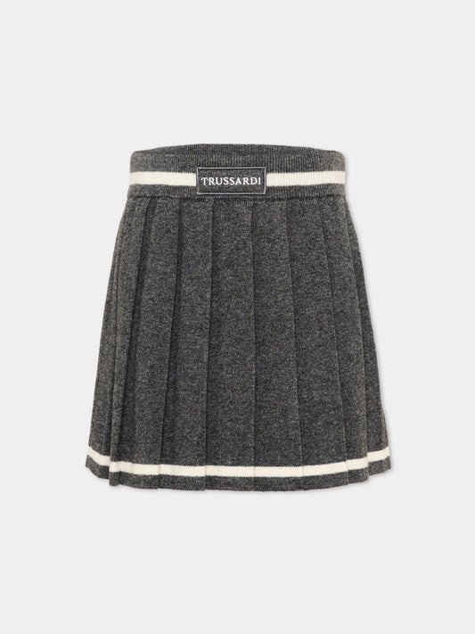 Gonna grigio melange per bambina logo,Trussardi Junior,TGA26048GO GREY_LM/OW GREY LIGHT MELANGE