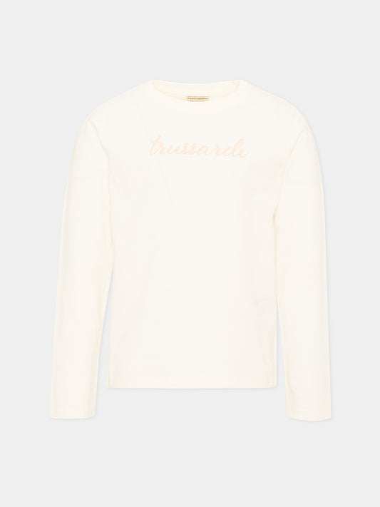 T-Shirt avorio per bambina con logo,Trussardi Junior,TIA26025TS OFF-WHITE OFF-WHITE