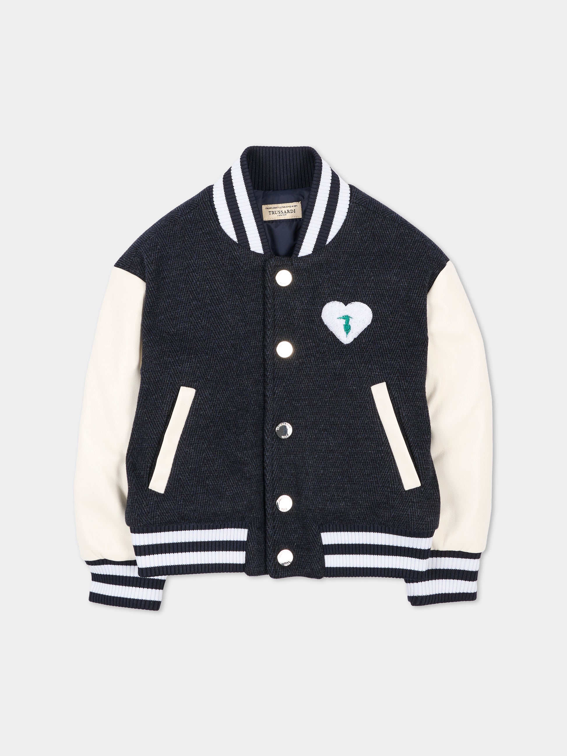 Bomber blu per neonata con patch,Trussardi Junior,TIA26119GB BLUE_N/O-W BLUE NAVAL