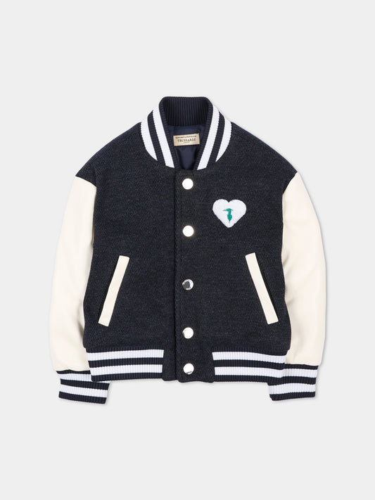 Bomber blu per neonata con patch,Trussardi Junior,TIA26119GB BLUE_N/O-W BLUE NAVAL