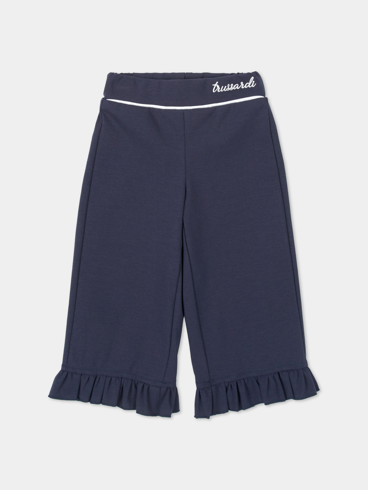 Pantalone blu per neonata con balza,Trussardi Junior,TIA26157PA BLUE_NAVAL BLUE NAVAL