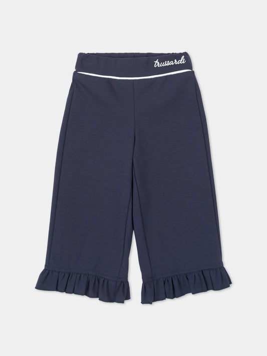 Pantalone blu per neonata con balza,Trussardi Junior,TIA26157PA BLUE_NAVAL BLUE NAVAL