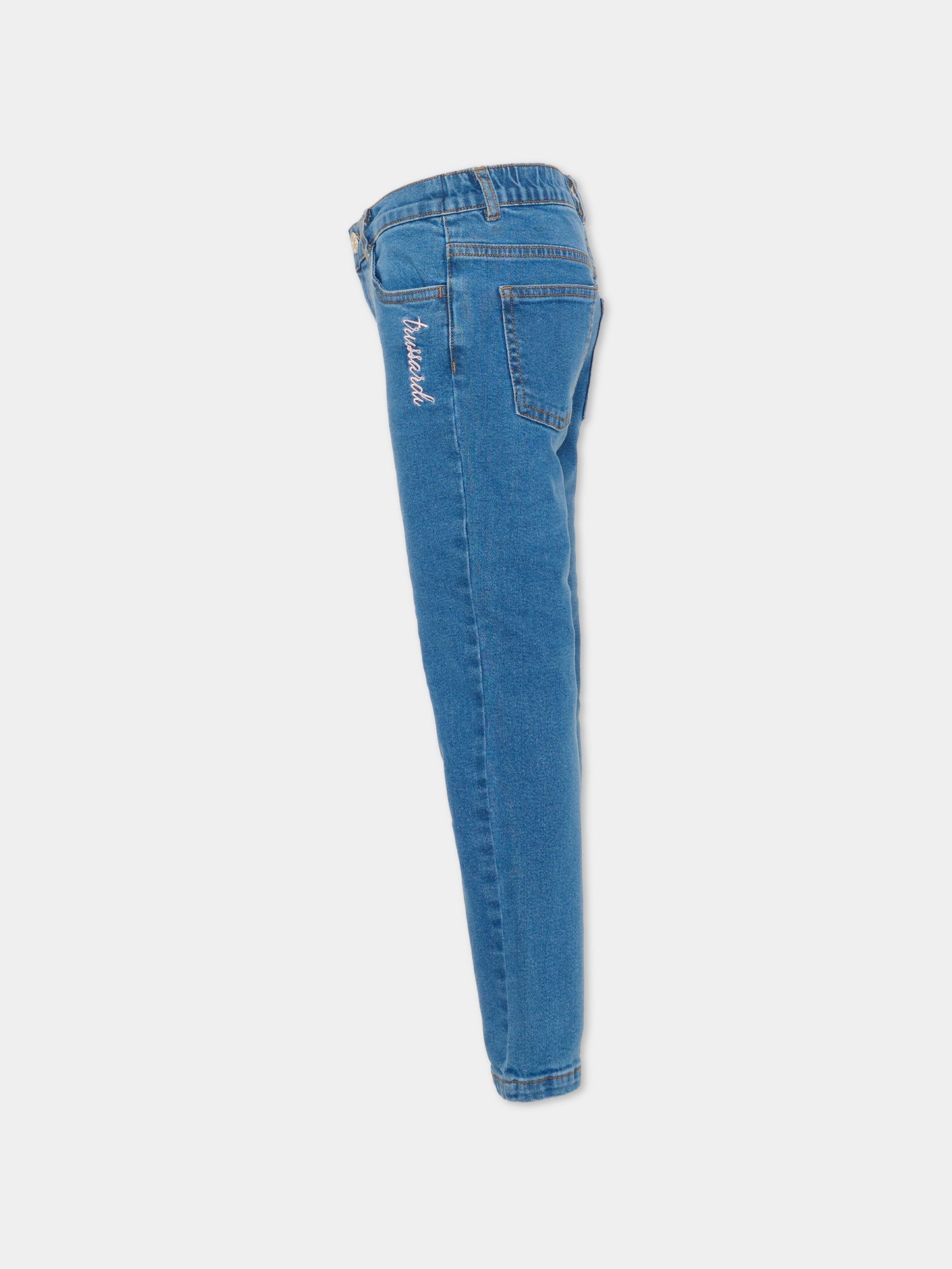Jeans denim per bambina con ricamo,Trussardi Junior,TIA26032JE D.BLUE_LIG DENIM BLUE LIGHT