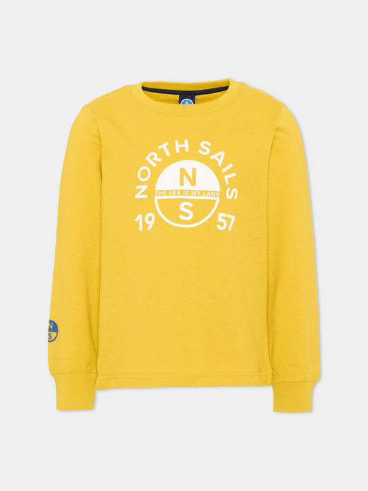 T-shirt a manica lunga gialla per bambino con logo,North Sails,NBA26024TS YELLOW SAMBA