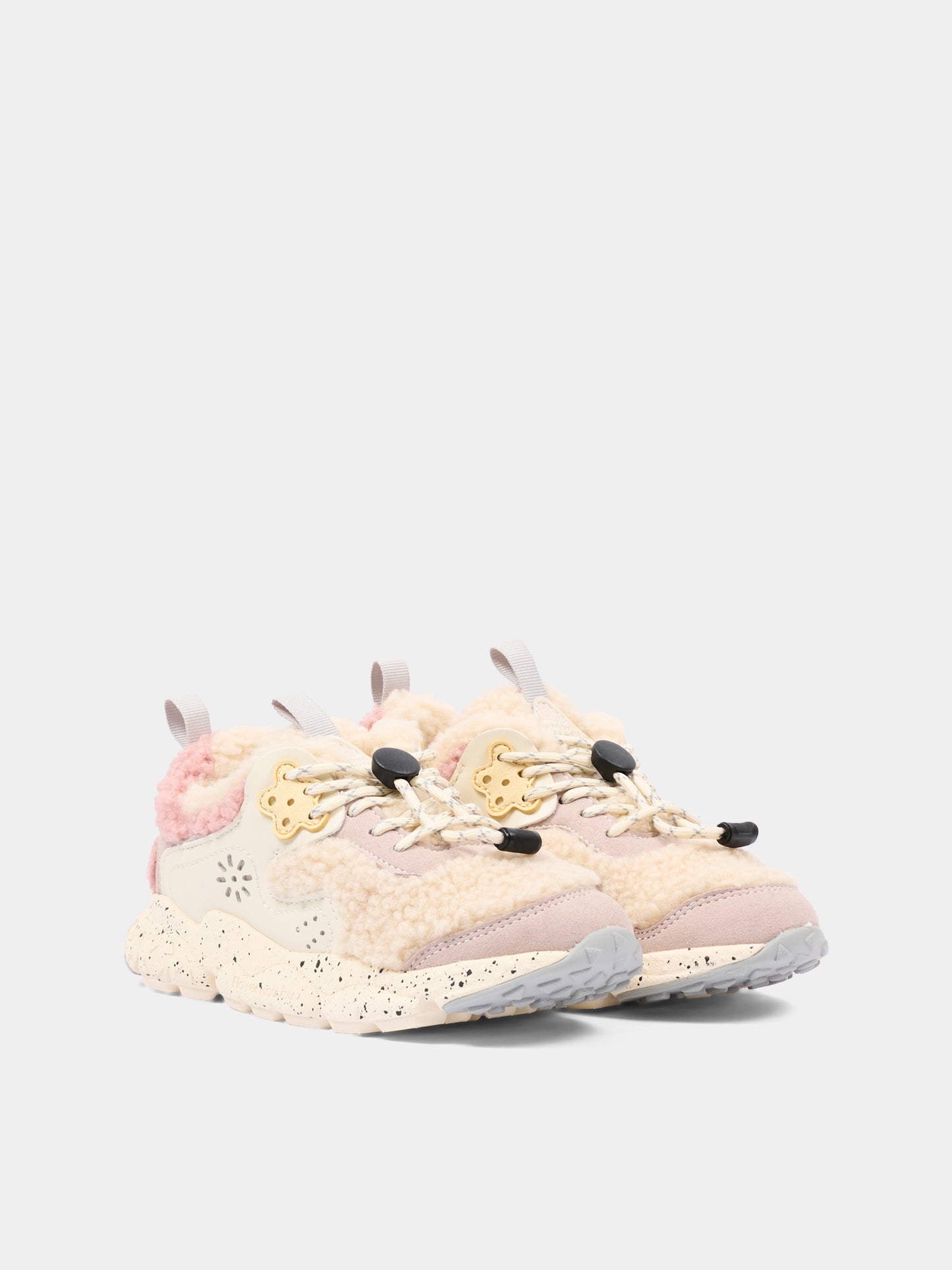 Sneakers beige per bambina shearling,Flower Mountain,001 2016211 31 1E53