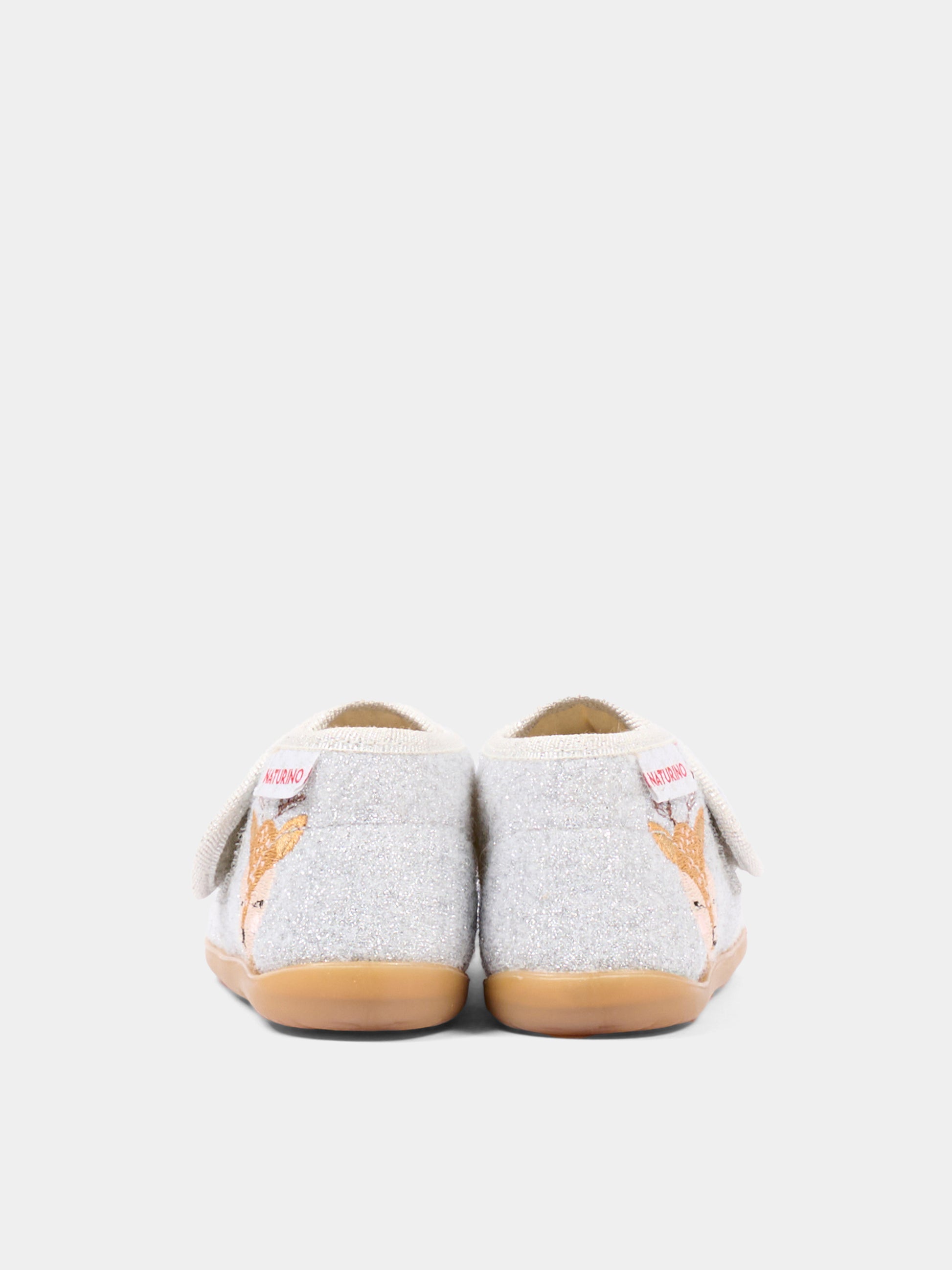 Pantofole argento per neonata con ricamo,Naturino,001 4000735 01 0Q04