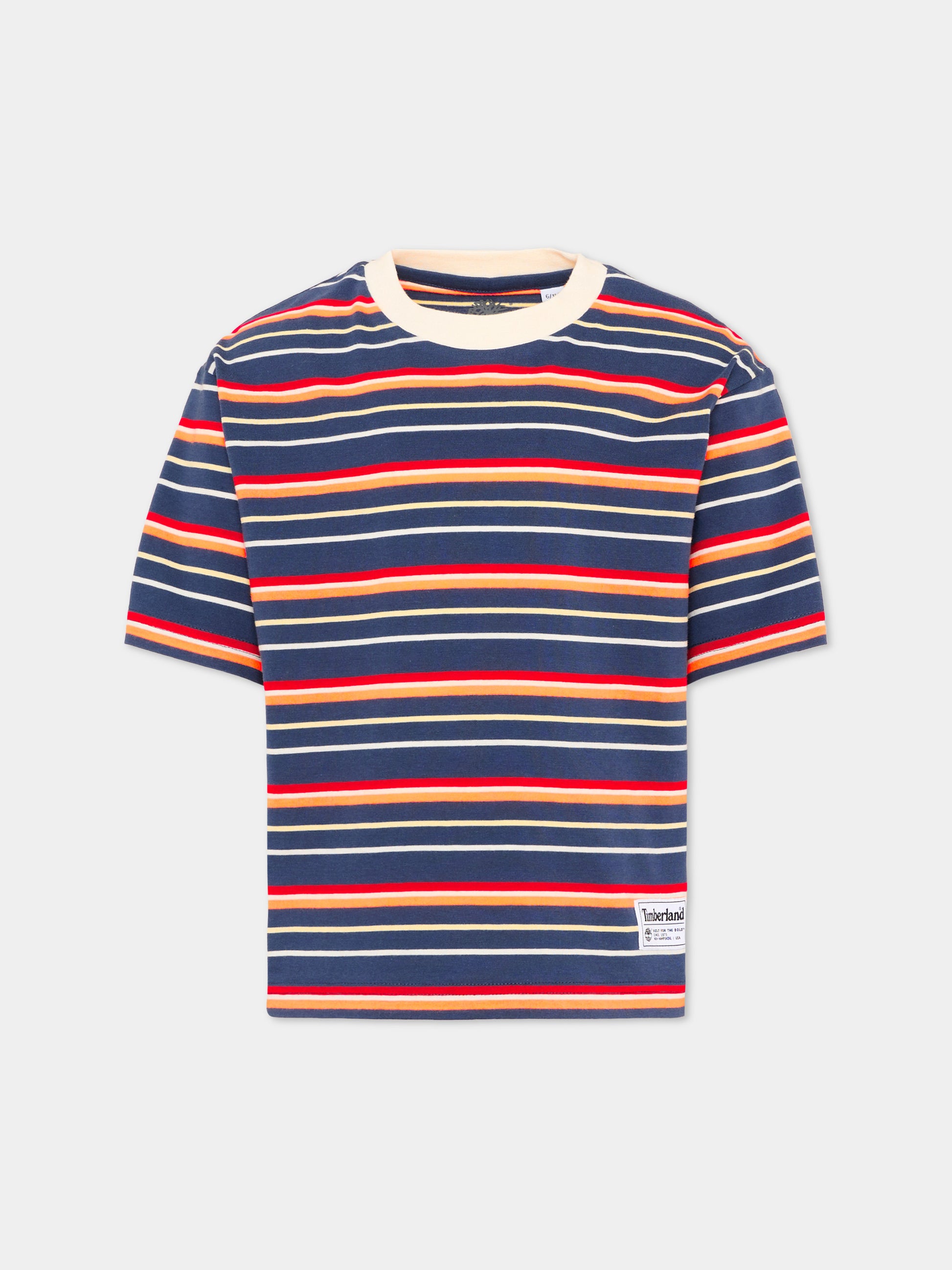 T-Shirt blu a righe per bambino,Timberland,T60802 805