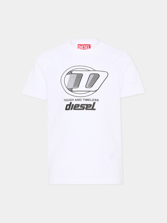 T-Shirt bianca Diesel per bambini con logo,Diesel,J02865 KYA1M K100