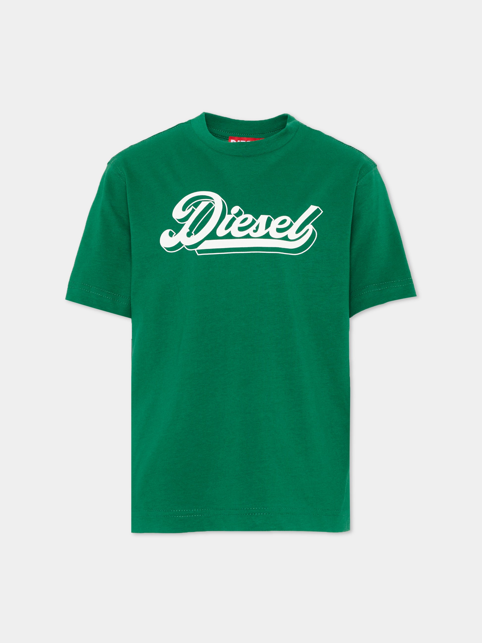 T-Shirt verde con logo per bambini,Diesel,J02869 KYA1M K50P