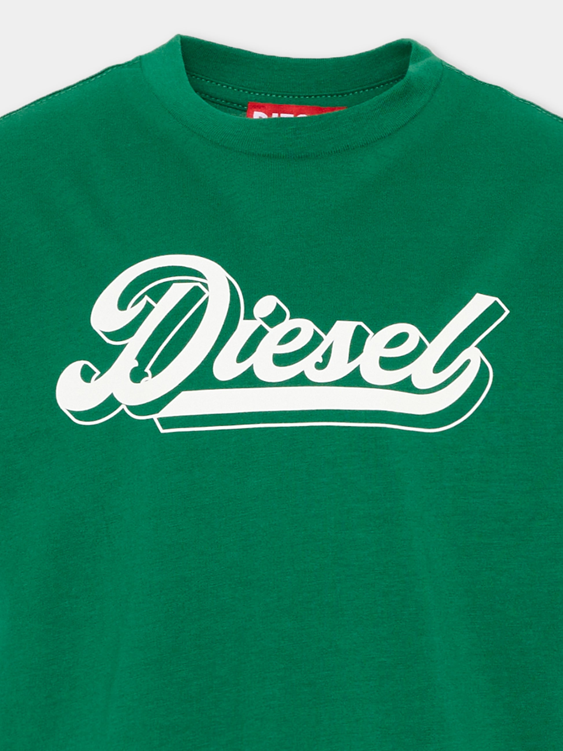 T-Shirt verde con logo per bambini,Diesel,J02869 KYA1M K50P