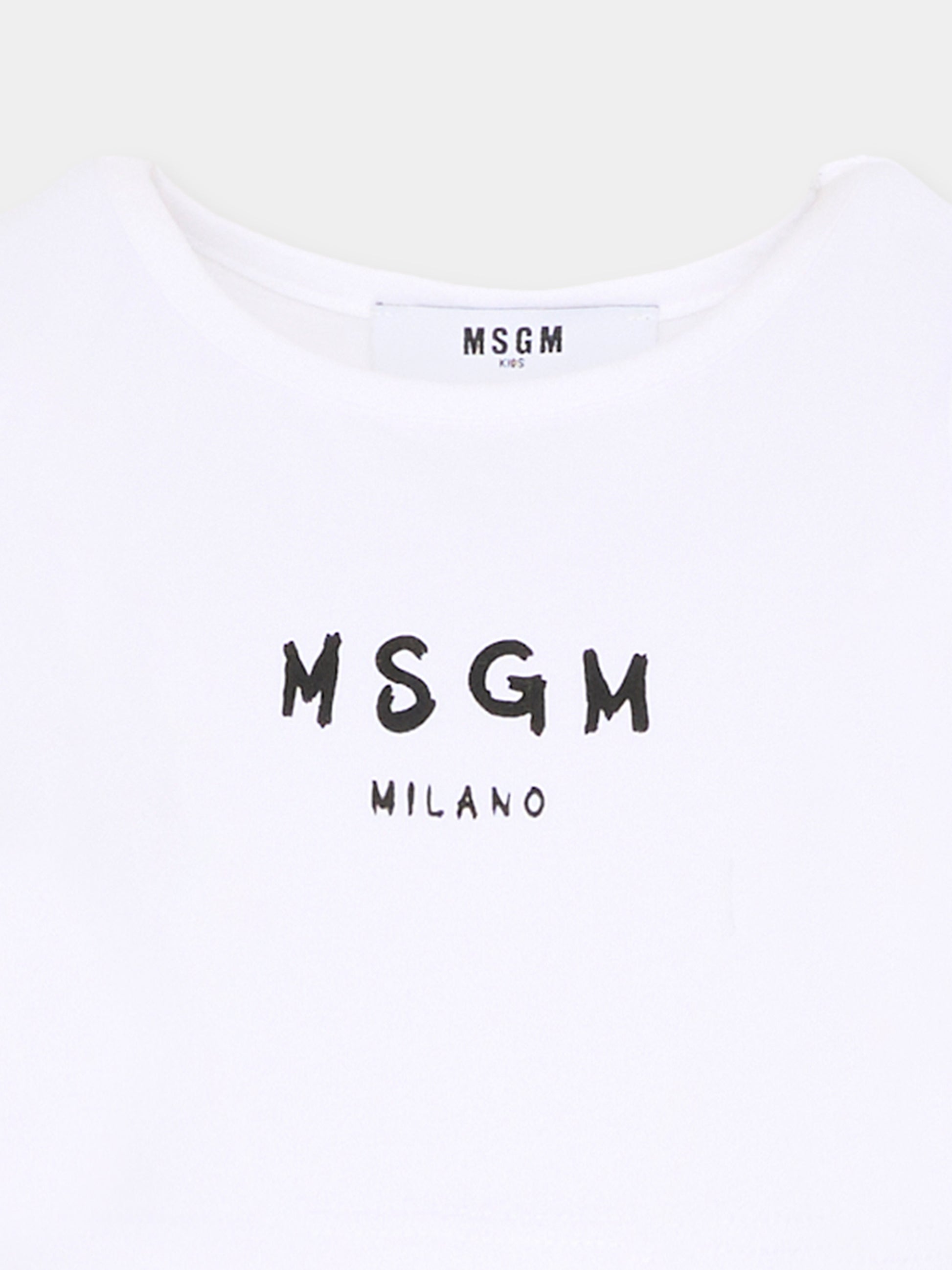 Top bianco per bambina con logo,Msgm Kids,S6MSJGTO011 001