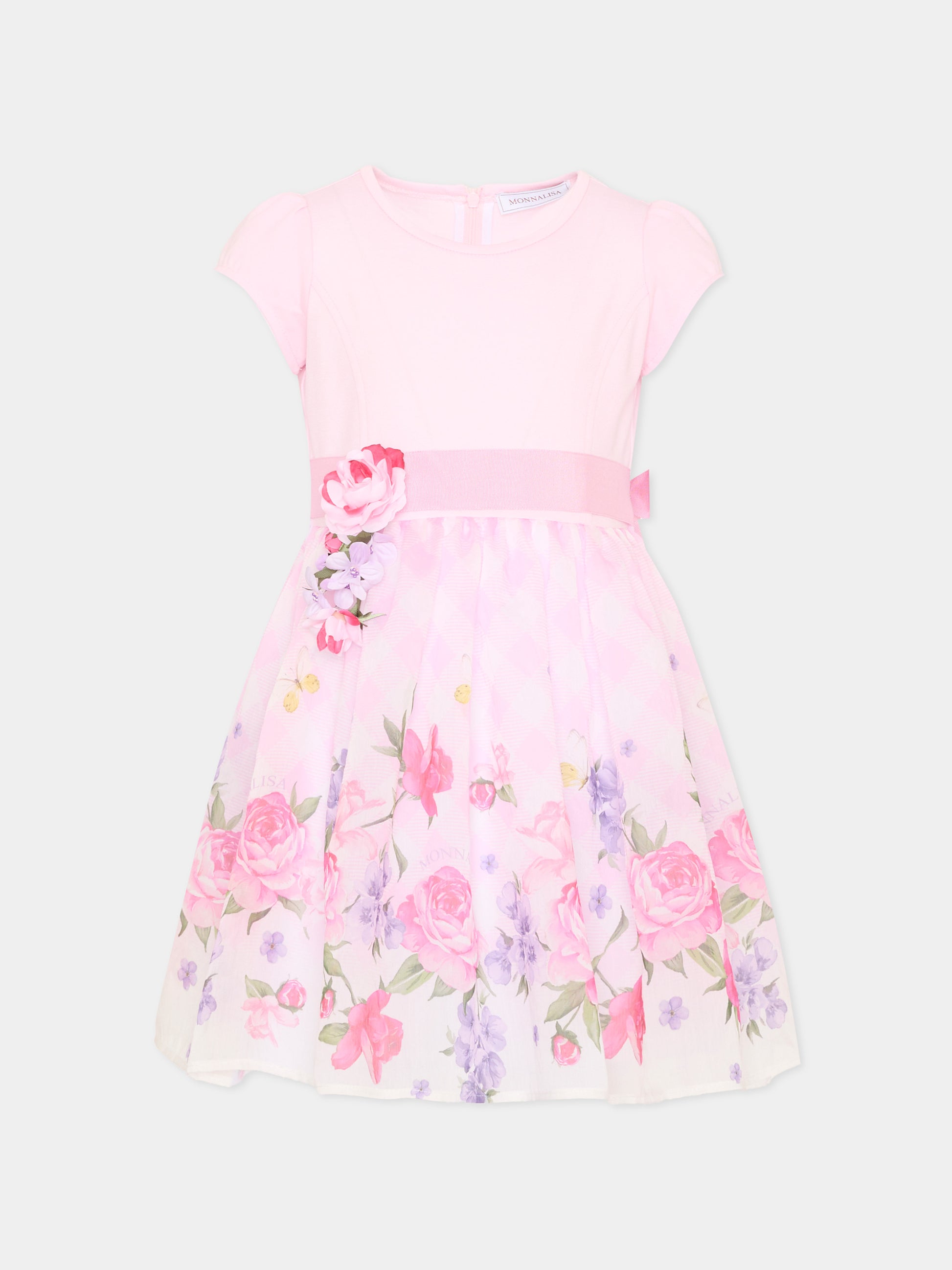 Abito rosa per bambina con rose,Monnalisa,11G909 7622 0090