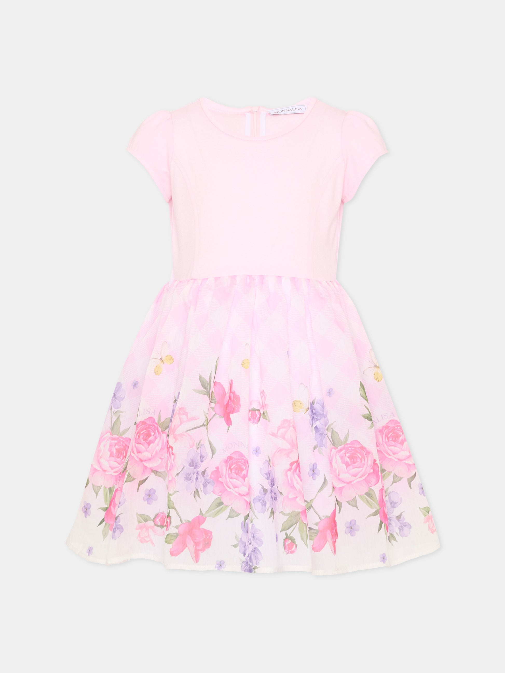 Abito rosa per bambina con rose,Monnalisa,11G909 7622 0090