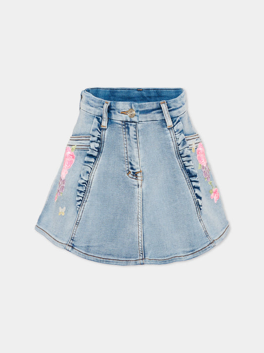 Gonna denim per bambina con ricami,Monnalisa,19G700 7015 055B