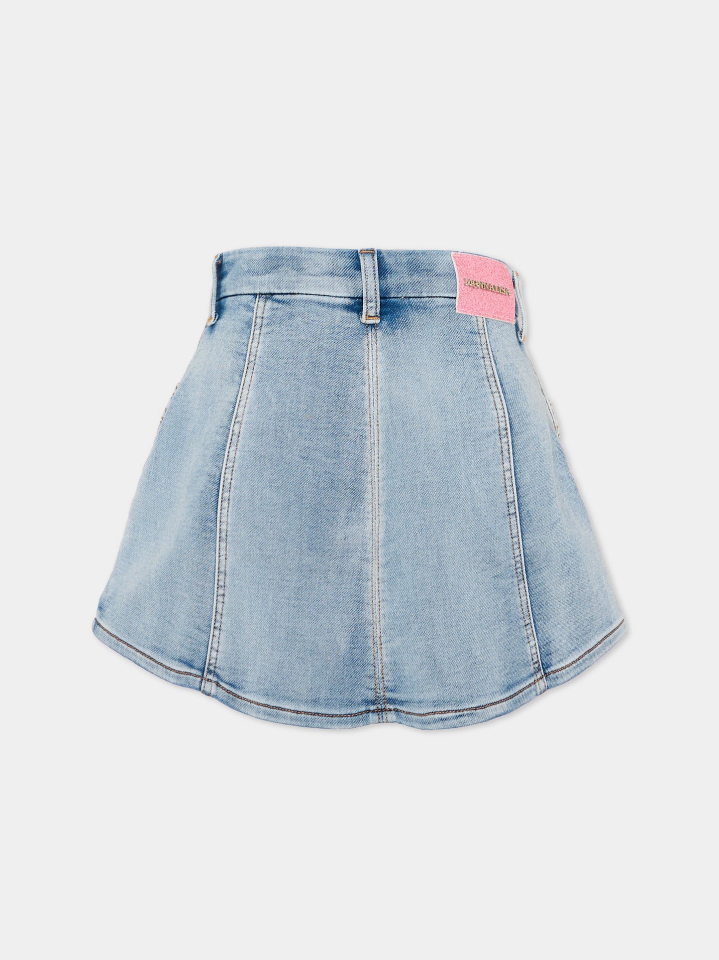 Gonna denim per bambina con ricami,Monnalisa,19G700 7015 055B
