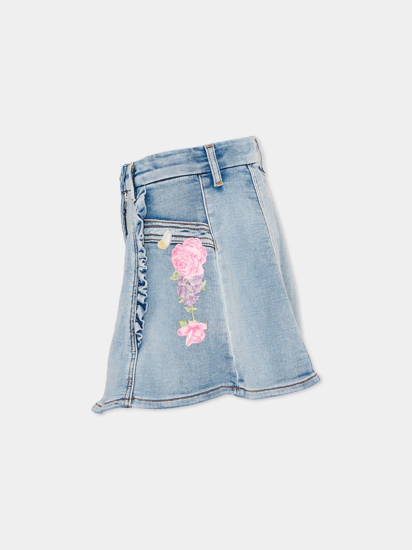 Gonna denim per bambina con ricami,Monnalisa,19G700 7015 055B