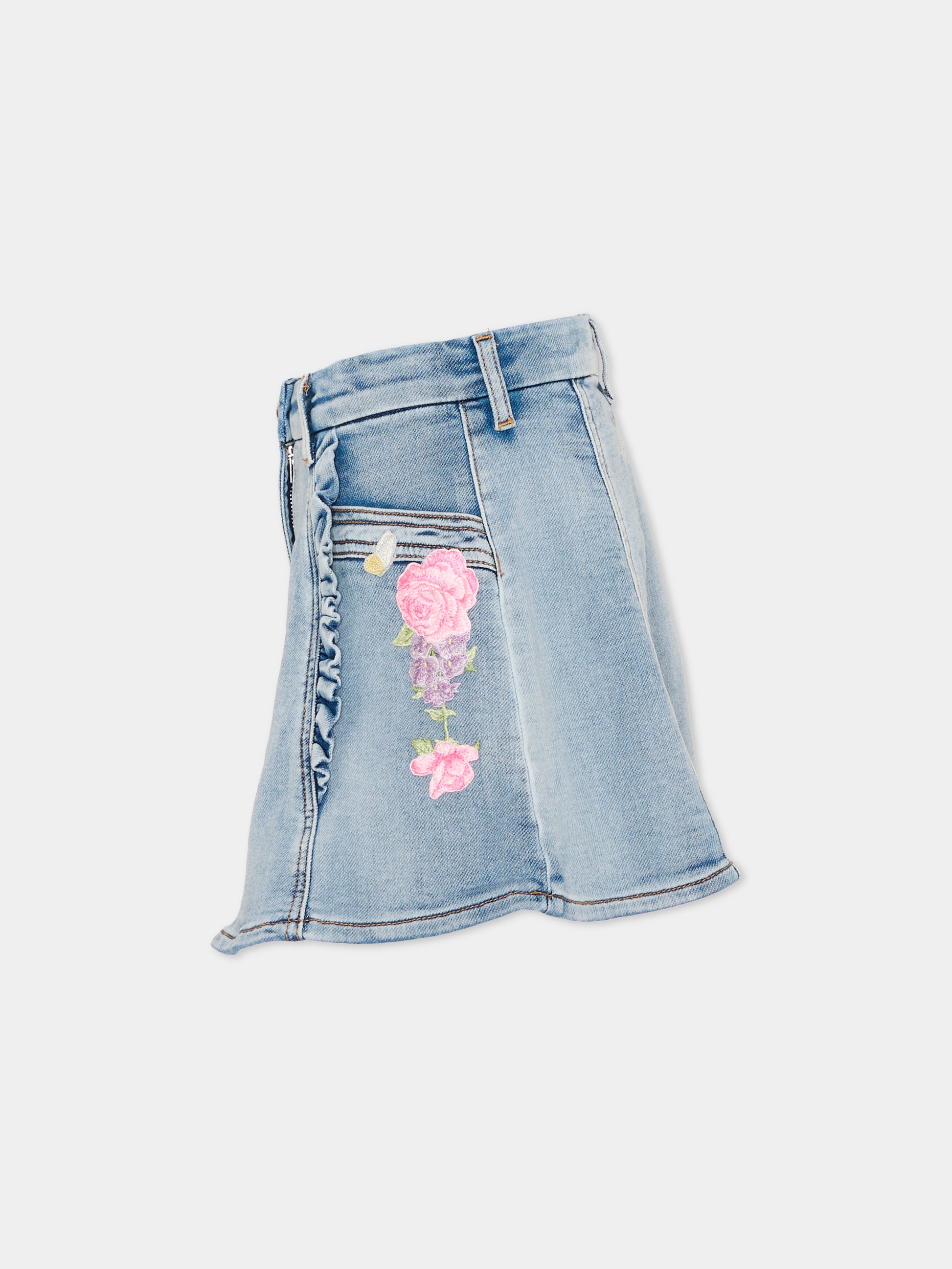 Gonna denim per bambina con ricami,Monnalisa,19G700 7015 055B