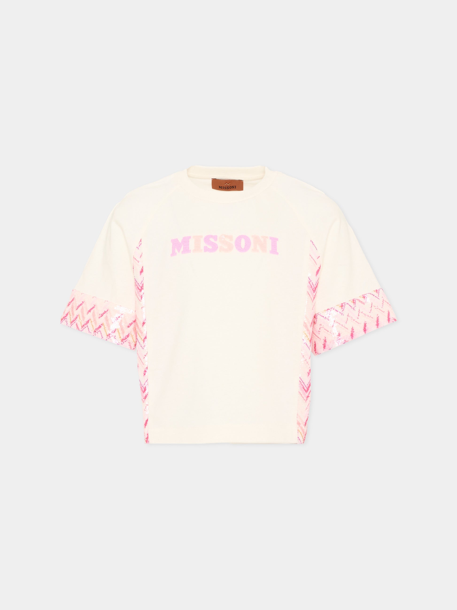 T-shirt avorio chevron per bambina,Missoni,MY8A51 Z3672 102
