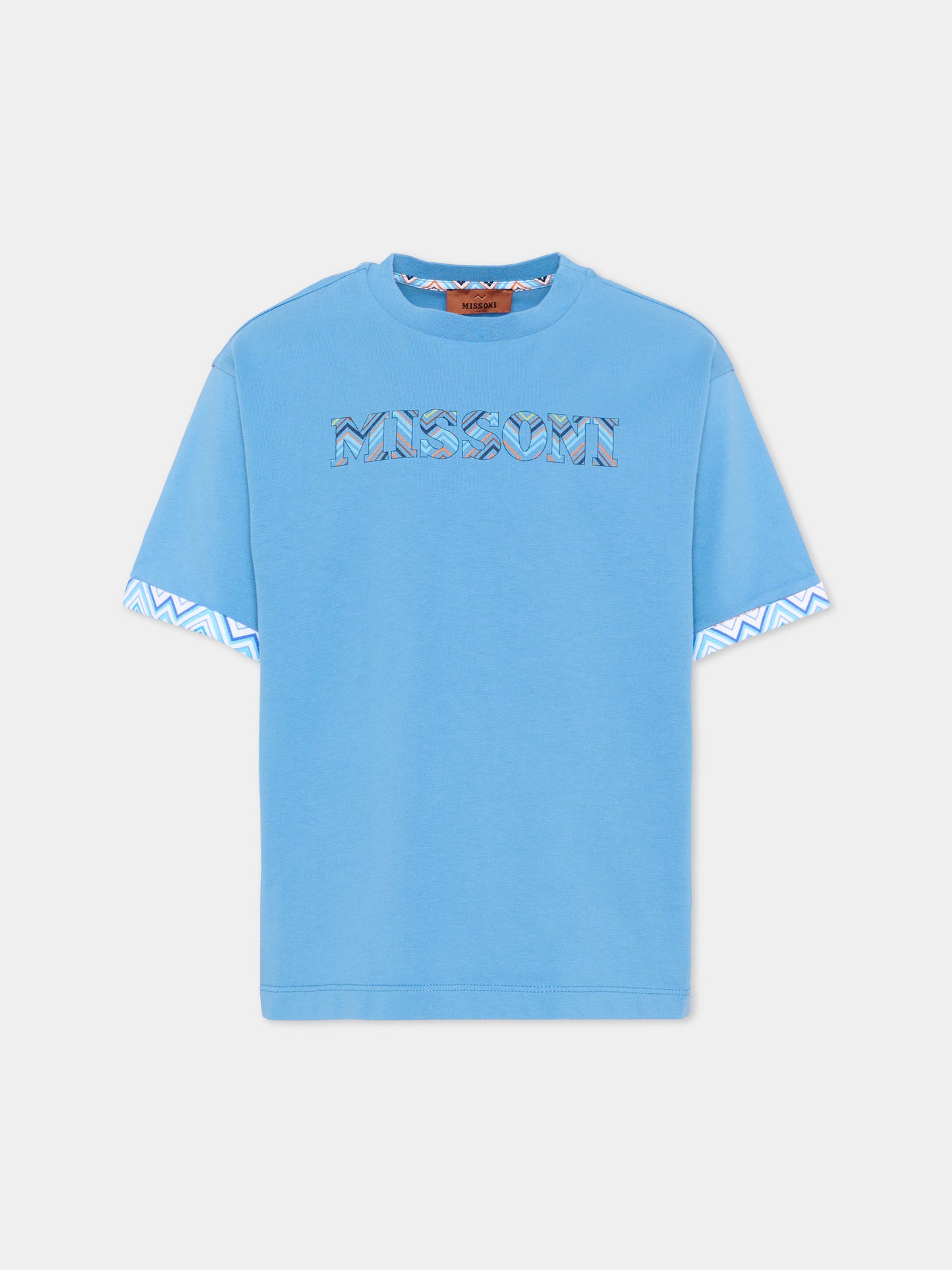 T-shirt azzurra Missoni per bambino con logo,Missoni,MY8P11 Z3672 671