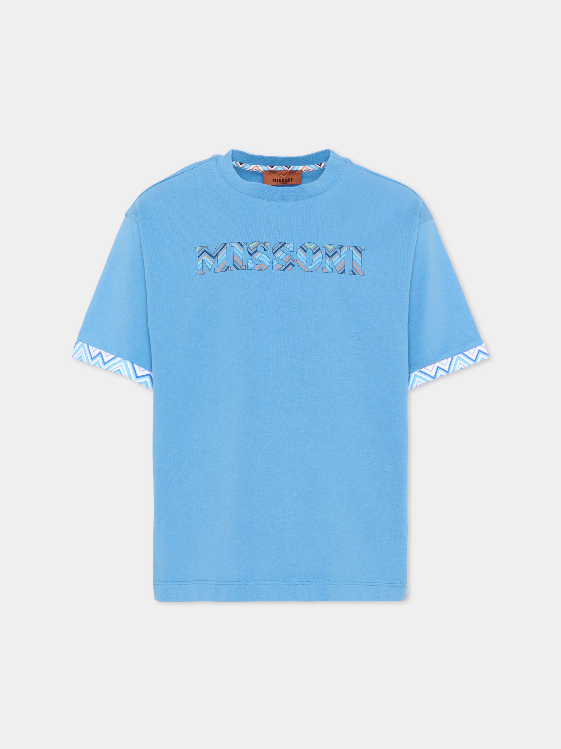 T-shirt azzurra Missoni per bambino con logo,Missoni,MY8P11 Z3672 671