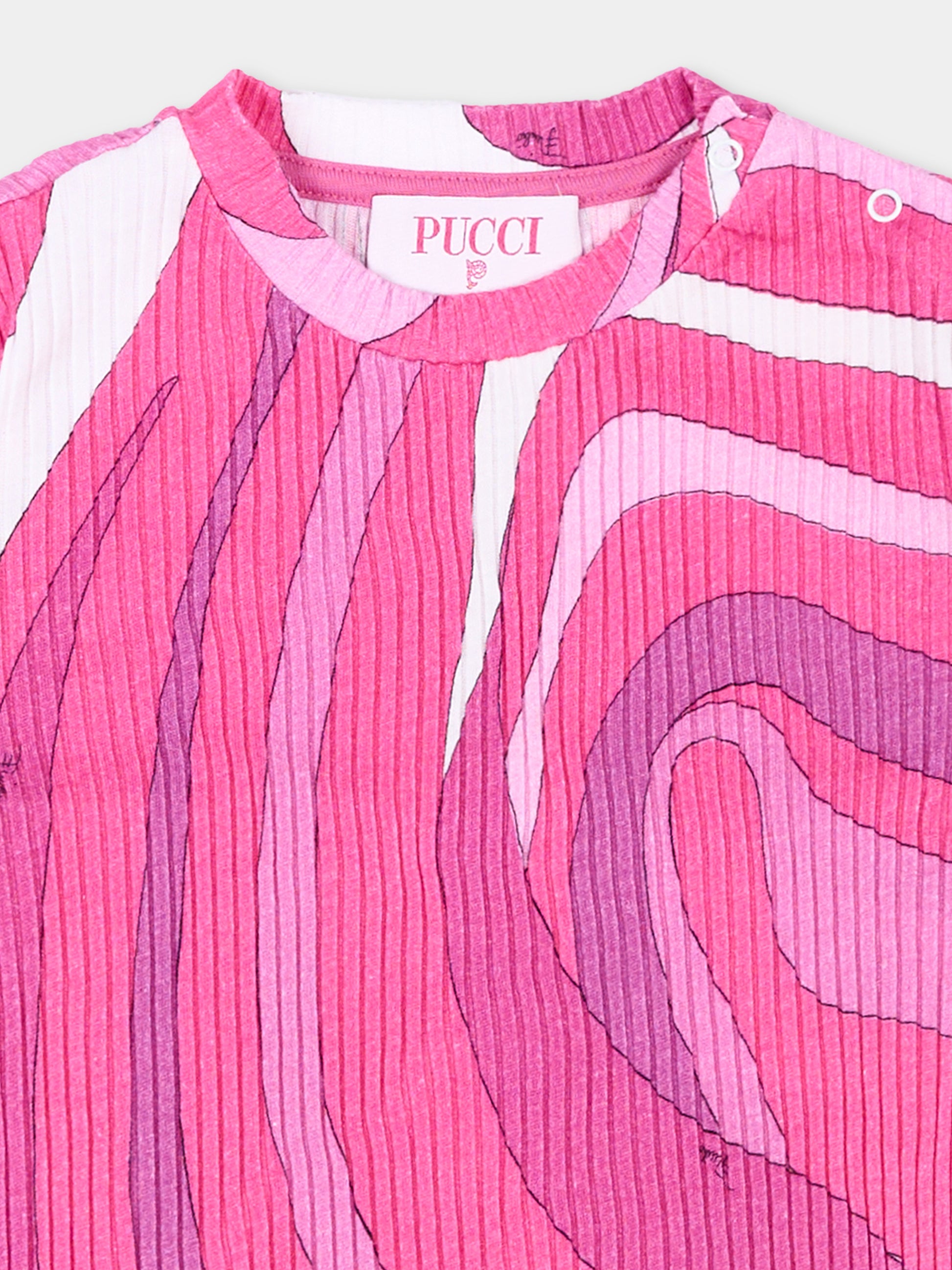 T-shirt viola per neonata con vortici,Emilio Pucci Junior,PY8041-Z3683 570BC