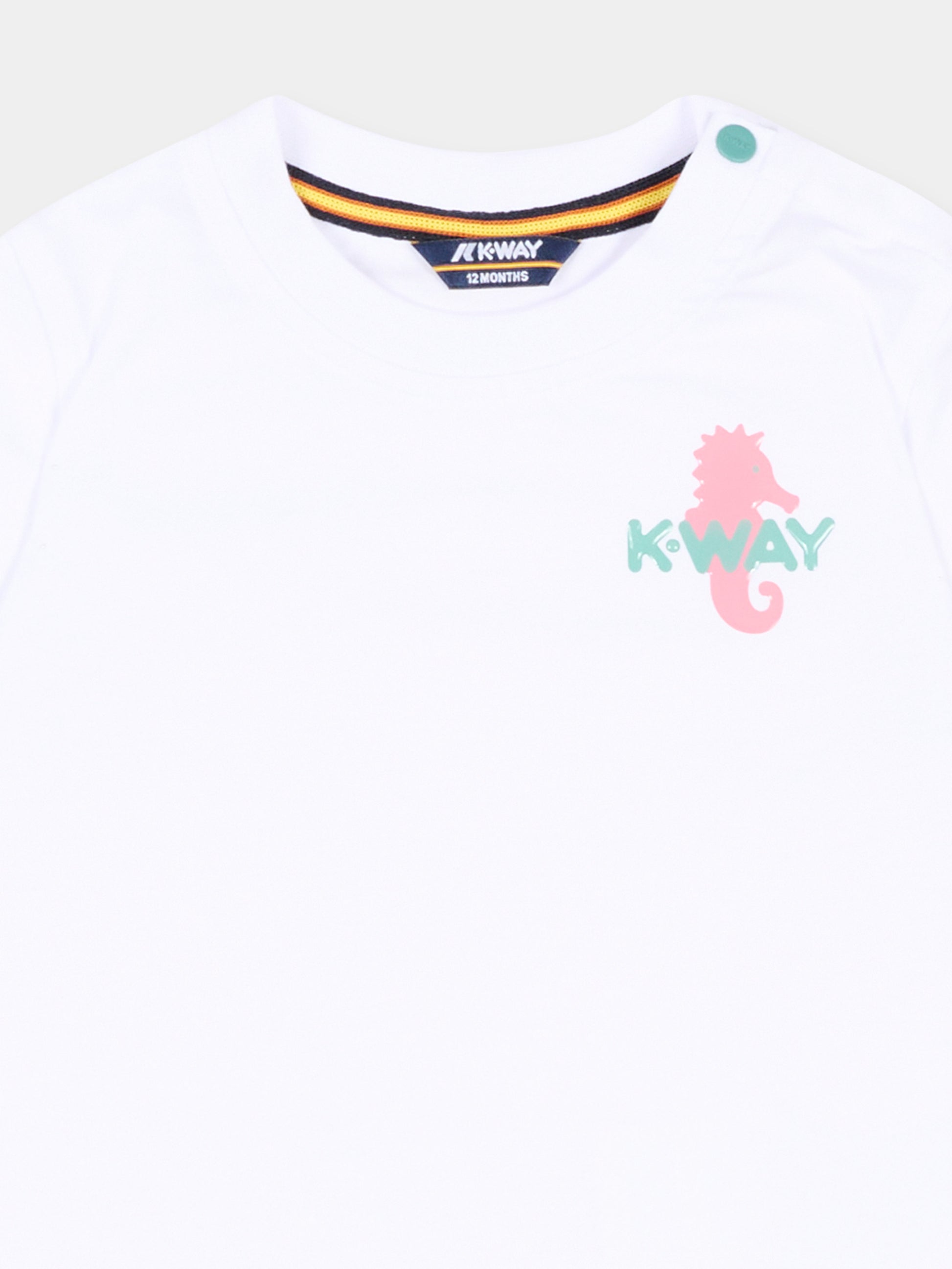 T-shirt bianca per neonati con logo,K-way,K5138DW 001