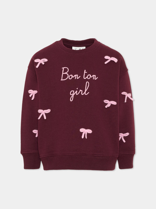 Felpa girocollo bordeaux per bambina con ricami,Mc2 Saint Barth,BRN0002 02048M