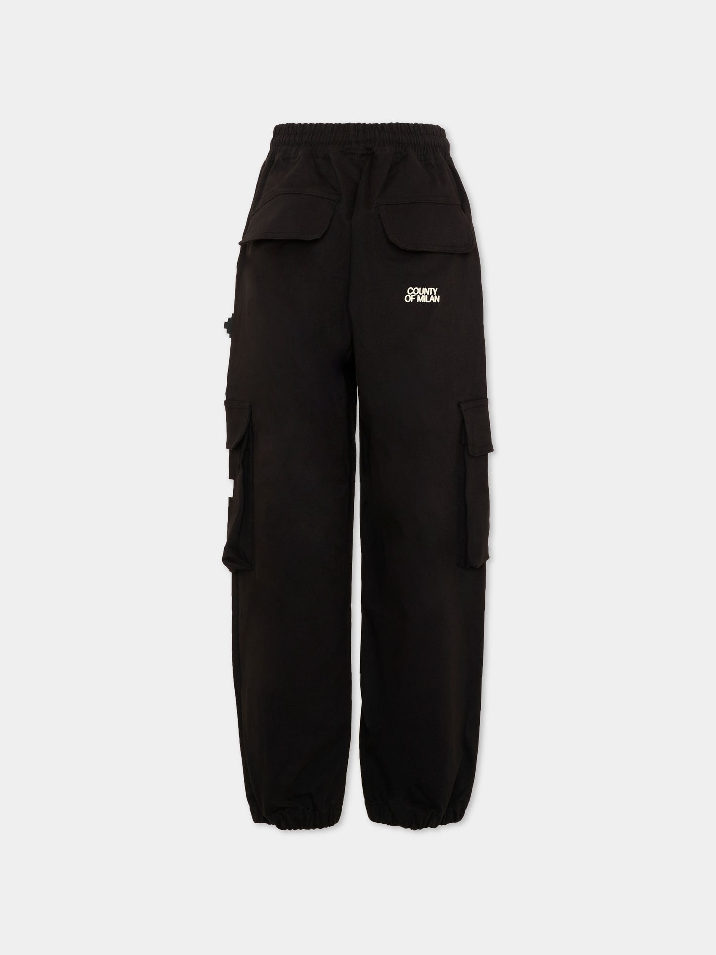 Pantaloni neri cargo per bambino con logo,County Of Milan Kids,F5CMJBPA050 110