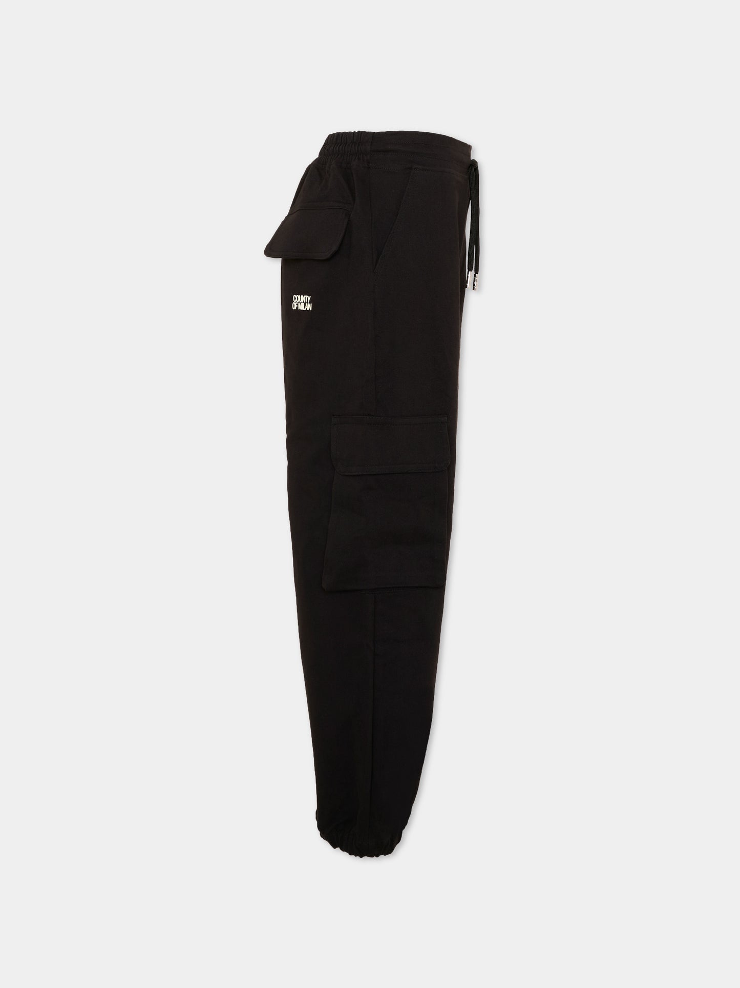 Pantaloni neri cargo per bambino con logo,County Of Milan Kids,F5CMJBPA050 110