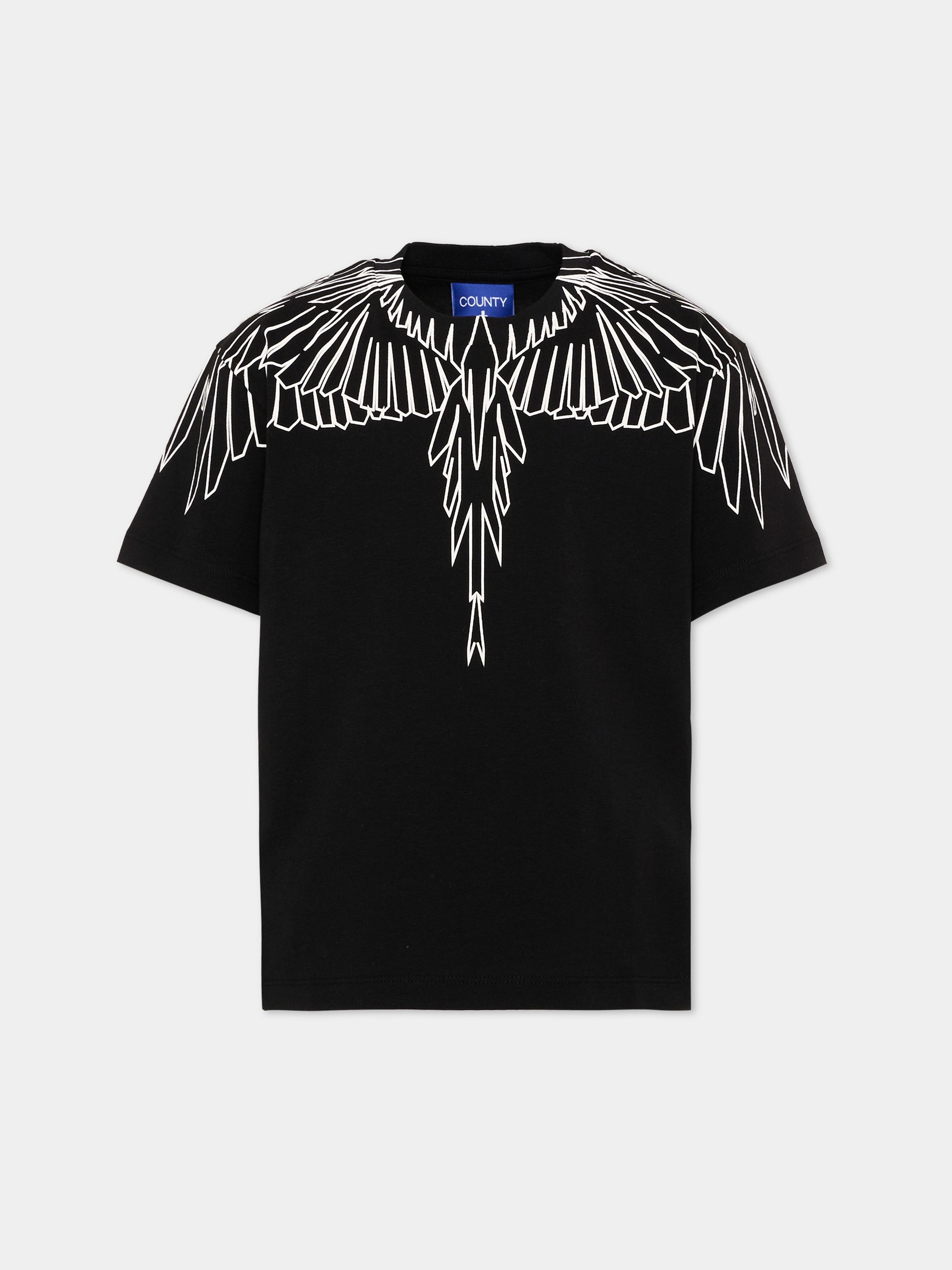 T-shirt nera per bambino con ali,County Of Milan Kids,F5CMJBTH073 110