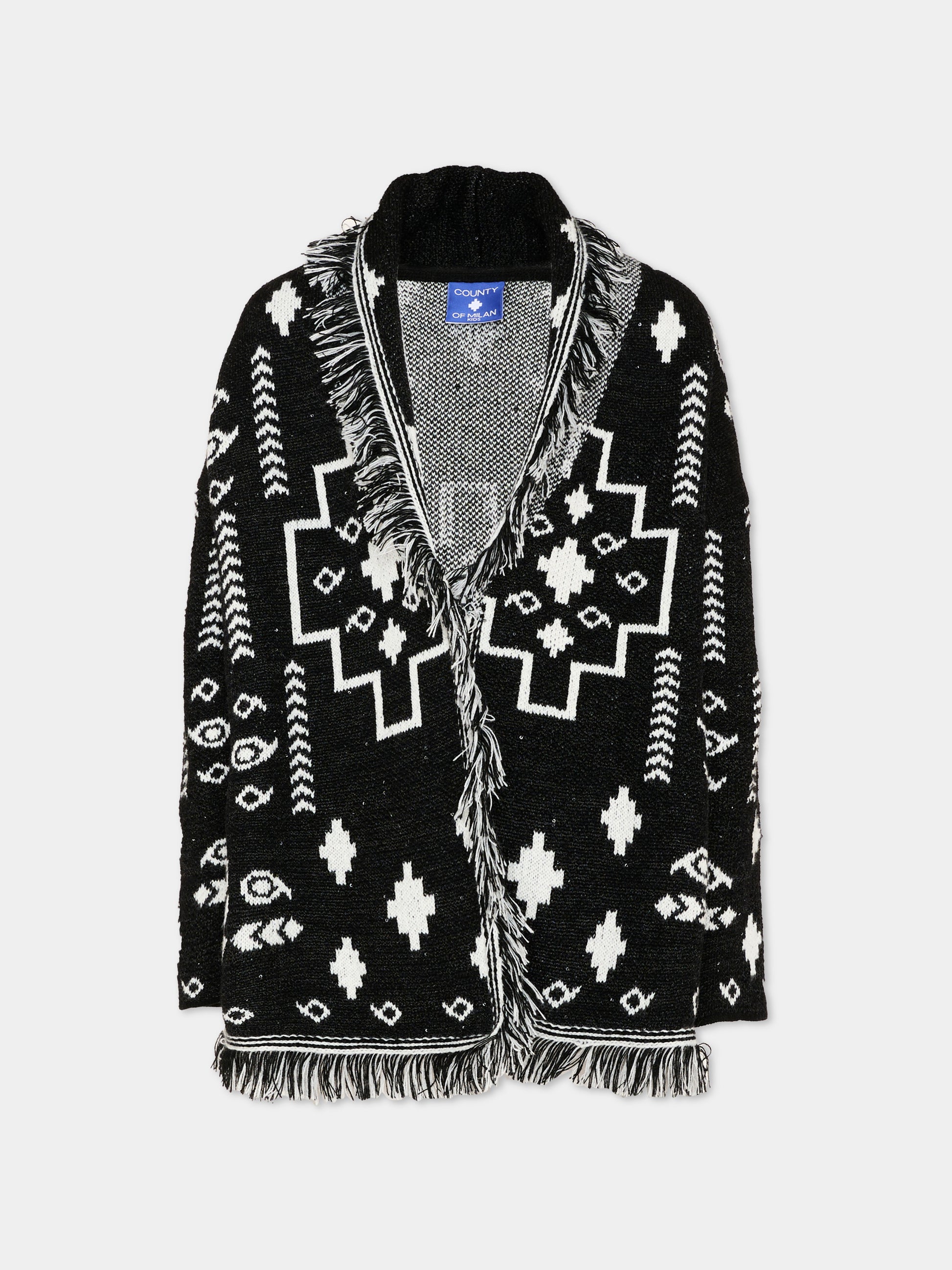 Cardigan nero per bambina con logo,County Of Milan Kids,F5CMJGCA010 110