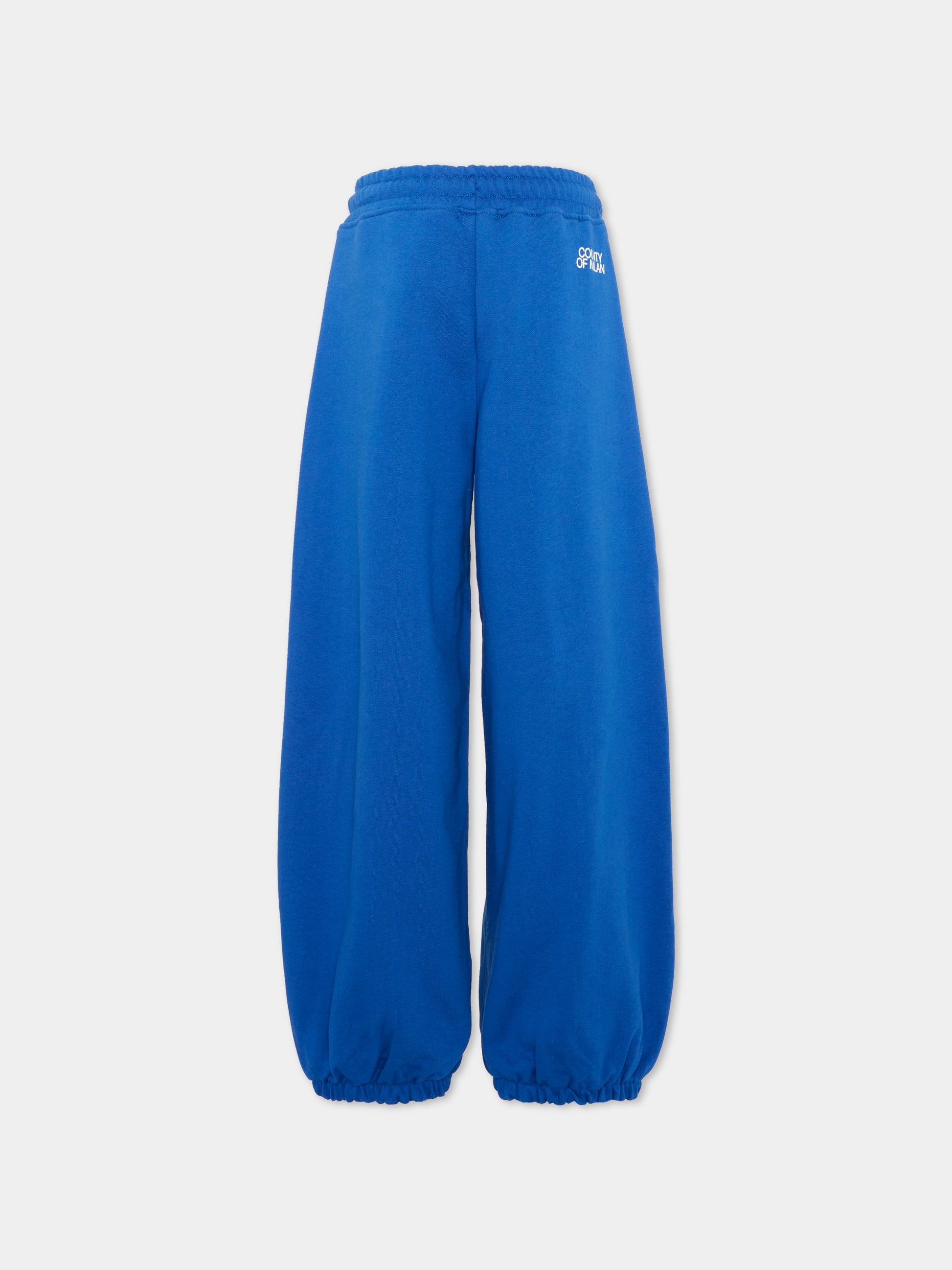 Pantaloni sportivi blu per bambina con logo,County Of Milan Kids,F5CMJGFP086 130