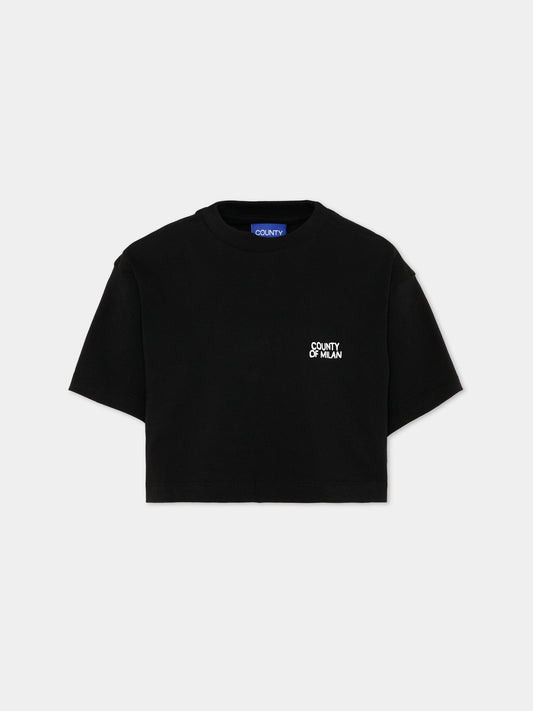 T-Shirt nera per bambina con logo,County Of Milan Kids,F5CMJGTH021 110