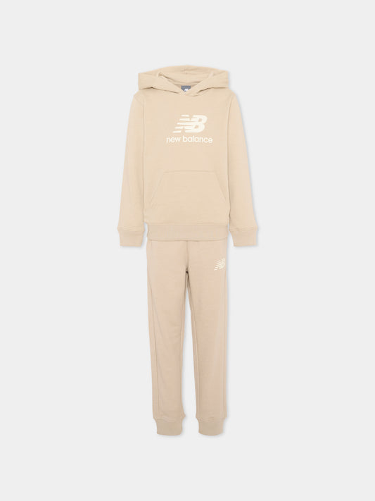 Completo sportivo beige per bambini con logo,New Balance,LAKB0322 TWF