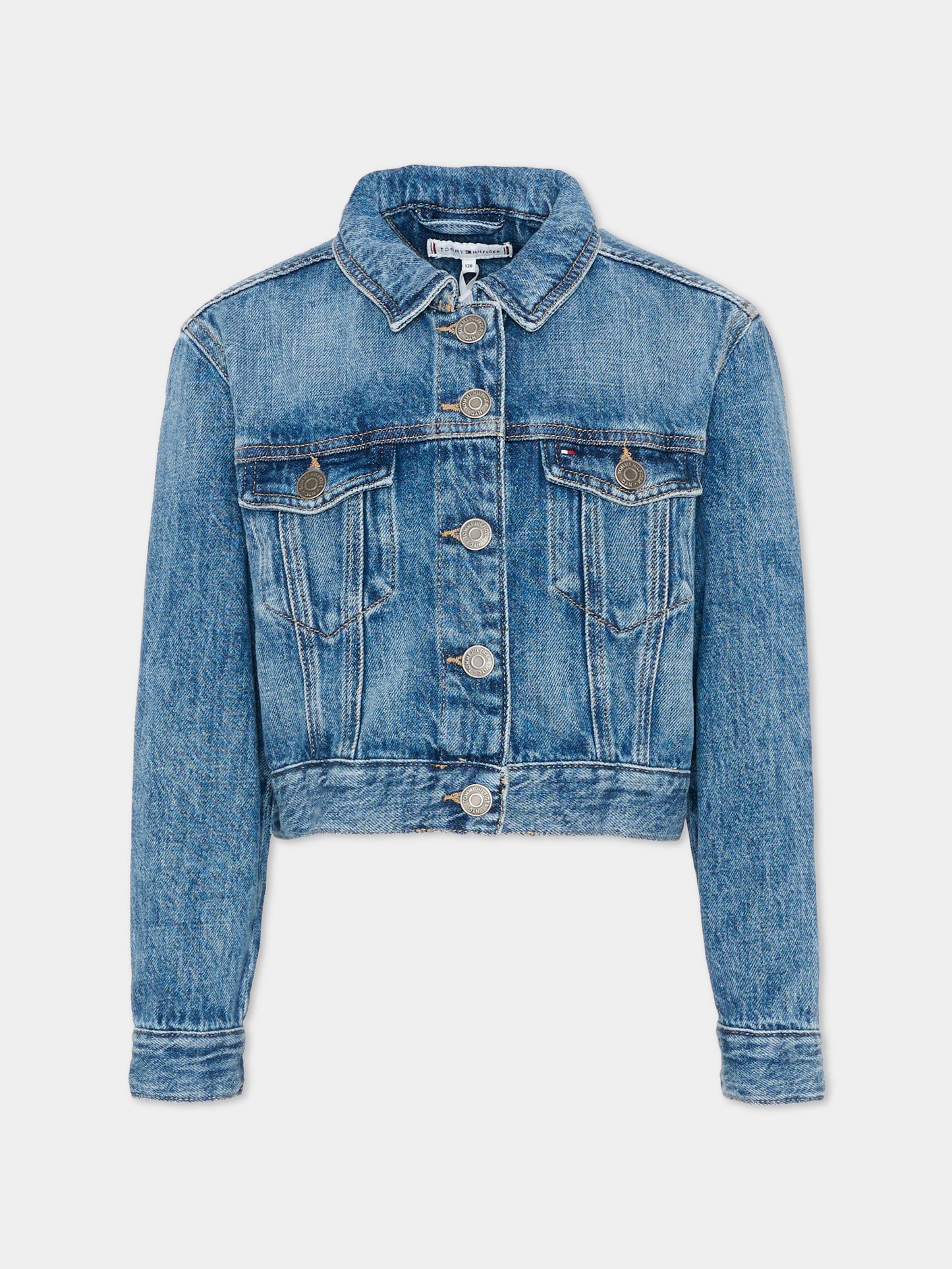 Giubbotto denim per bambina con logo,Tommy Hilfiger Junior,KG0KG09371 1A4