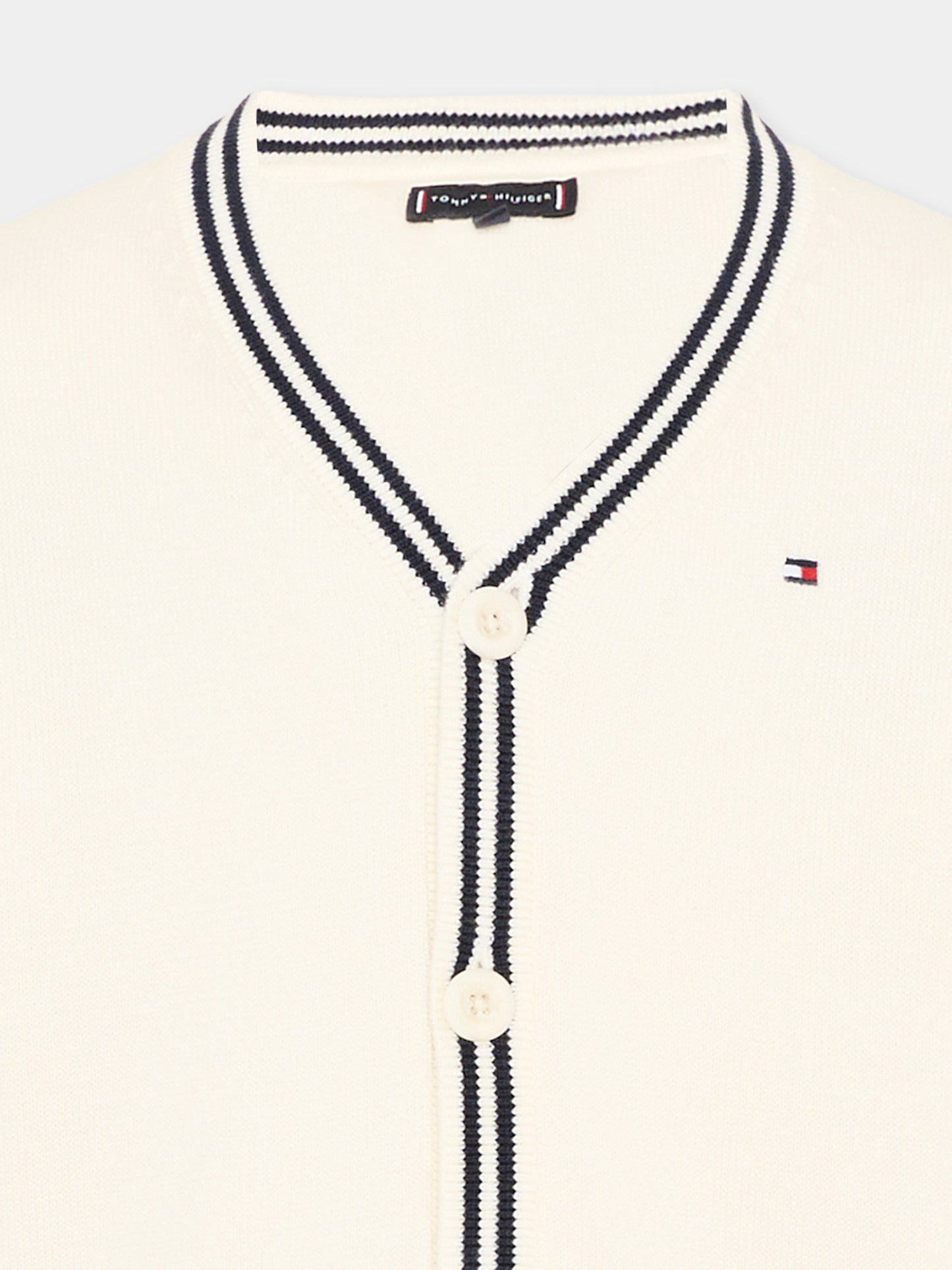 Cardigan avorio per bambino con logo,Tommy Hilfiger Junior,KB0KB10427 YA8