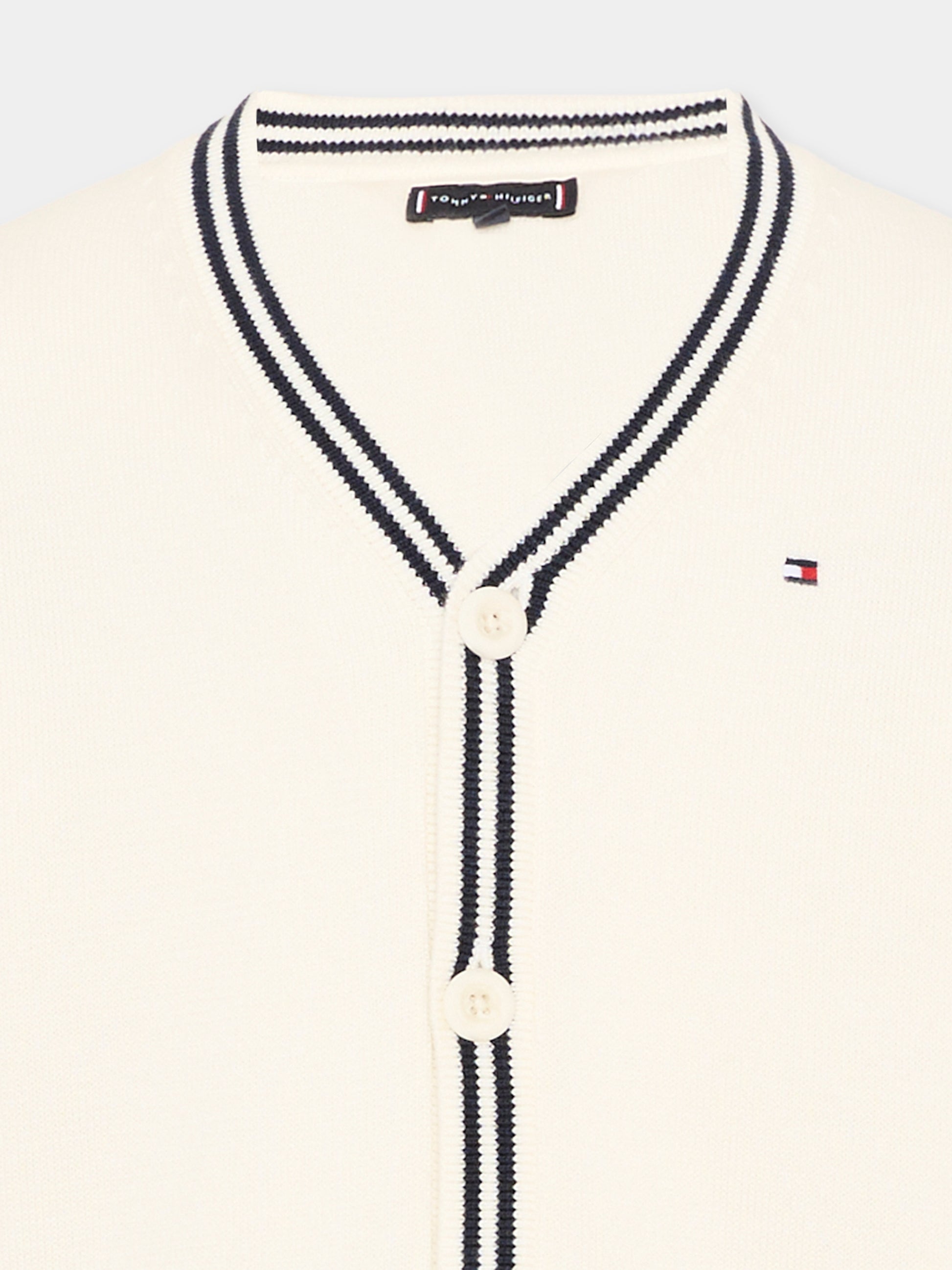 Cardigan avorio per bambino con logo,Tommy Hilfiger Junior,KB0KB10427 YA8