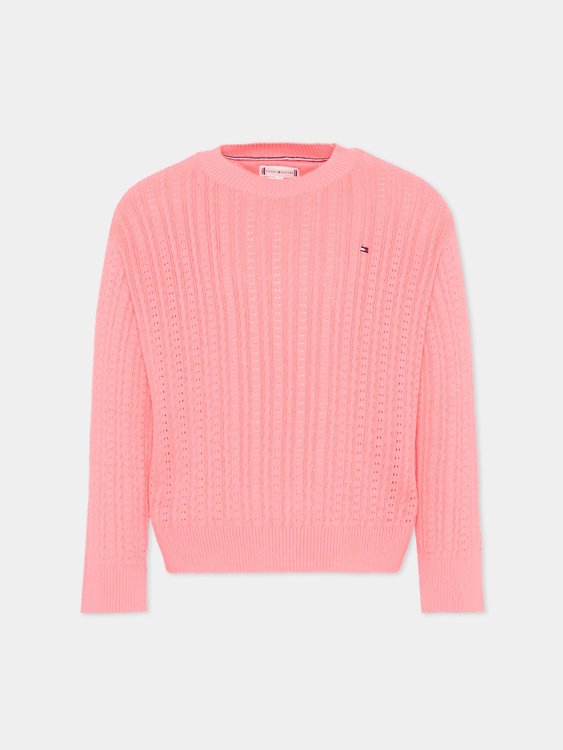 Maglione rosa per bambina con logo,Tommy Hilfiger Junior,KG0KG09223 TIE