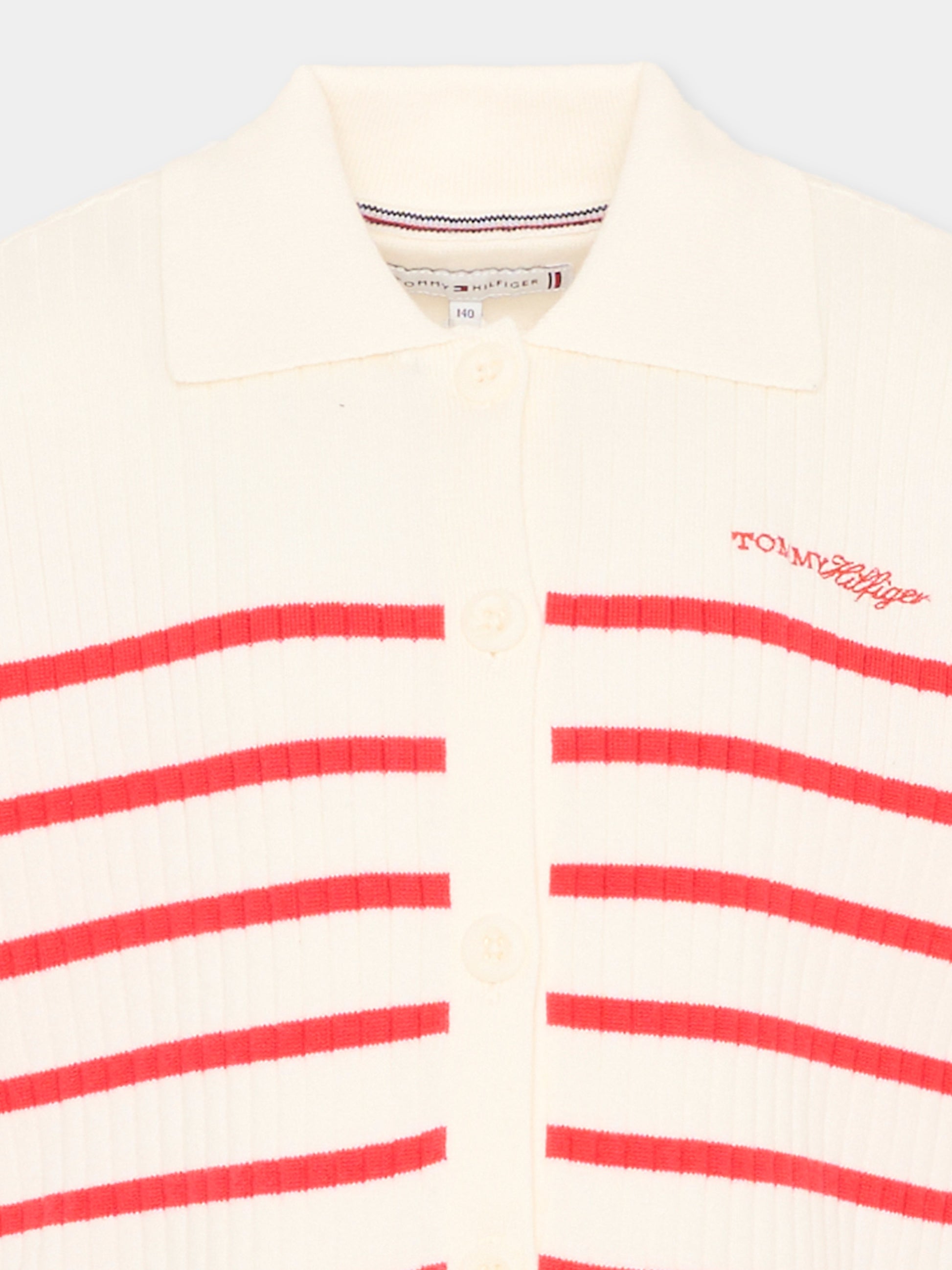 Polo bianca per bambina a righe con logo,Tommy Hilfiger Junior,KG0KG09379 XK3