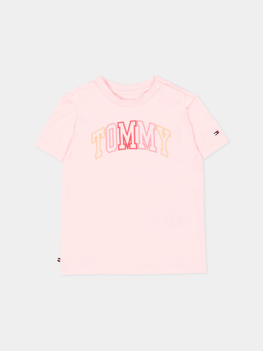 T-Shirt rosa per neonata con logo,Tommy Hilfiger Junior,KN0KN02354 TH3