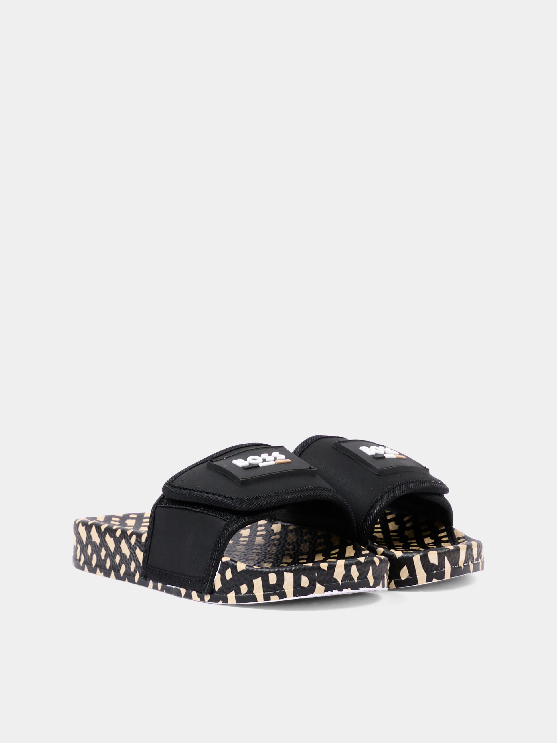 Ciabatte nere per bambino con logo,Boss,J51647 09B